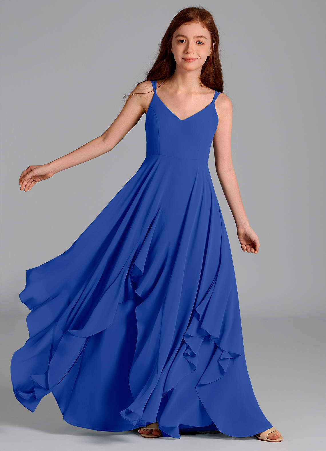 Azazie Karan Junior Abito A-Line in Chiffon Blu Reale image1