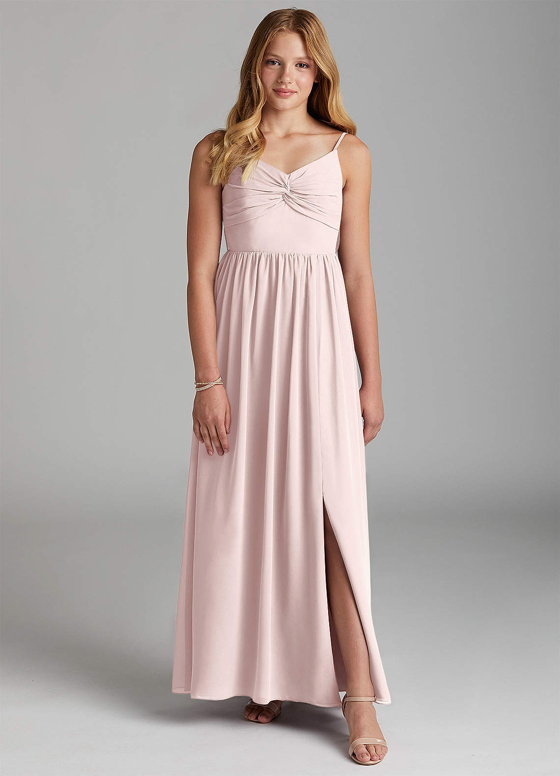 Azazie Zeya Junior Blushing Pink A-Line Chiffon Dress image1