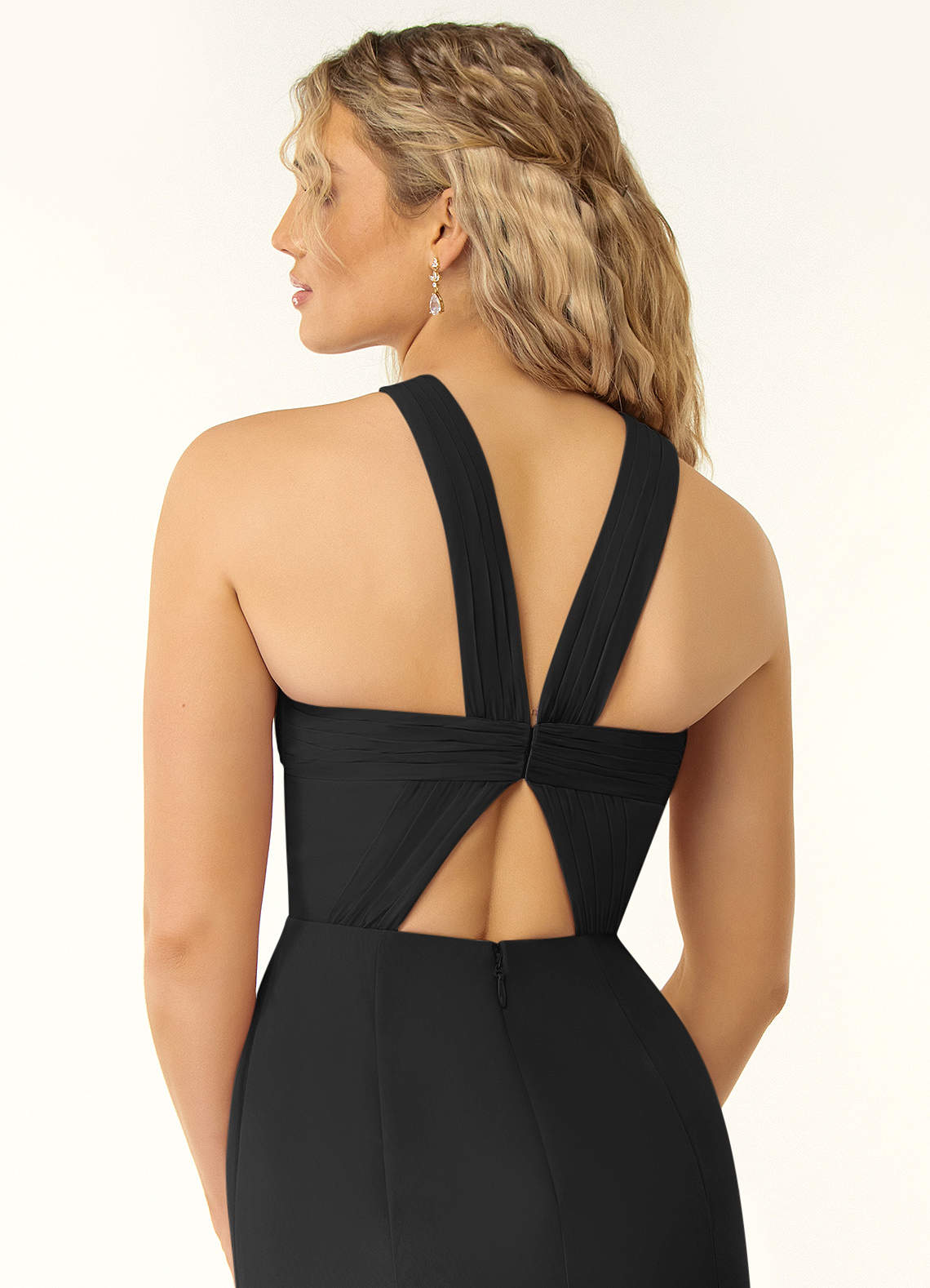 Azazie Rue Bridesmaid Dresses Black A-Line Halter Chiffon Dress image1