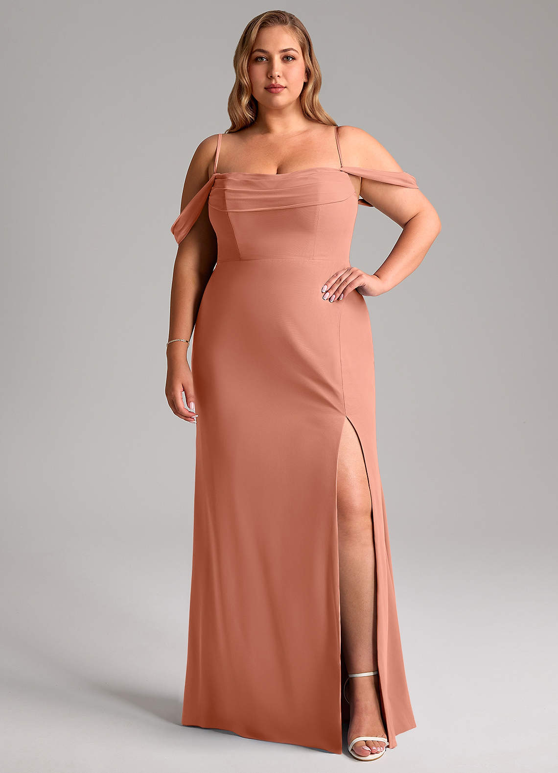 Azazie Saige Bridesmaid Dresses MAI TAI A-Line Off the Shoulder Chiffon Convertible Dress image12
