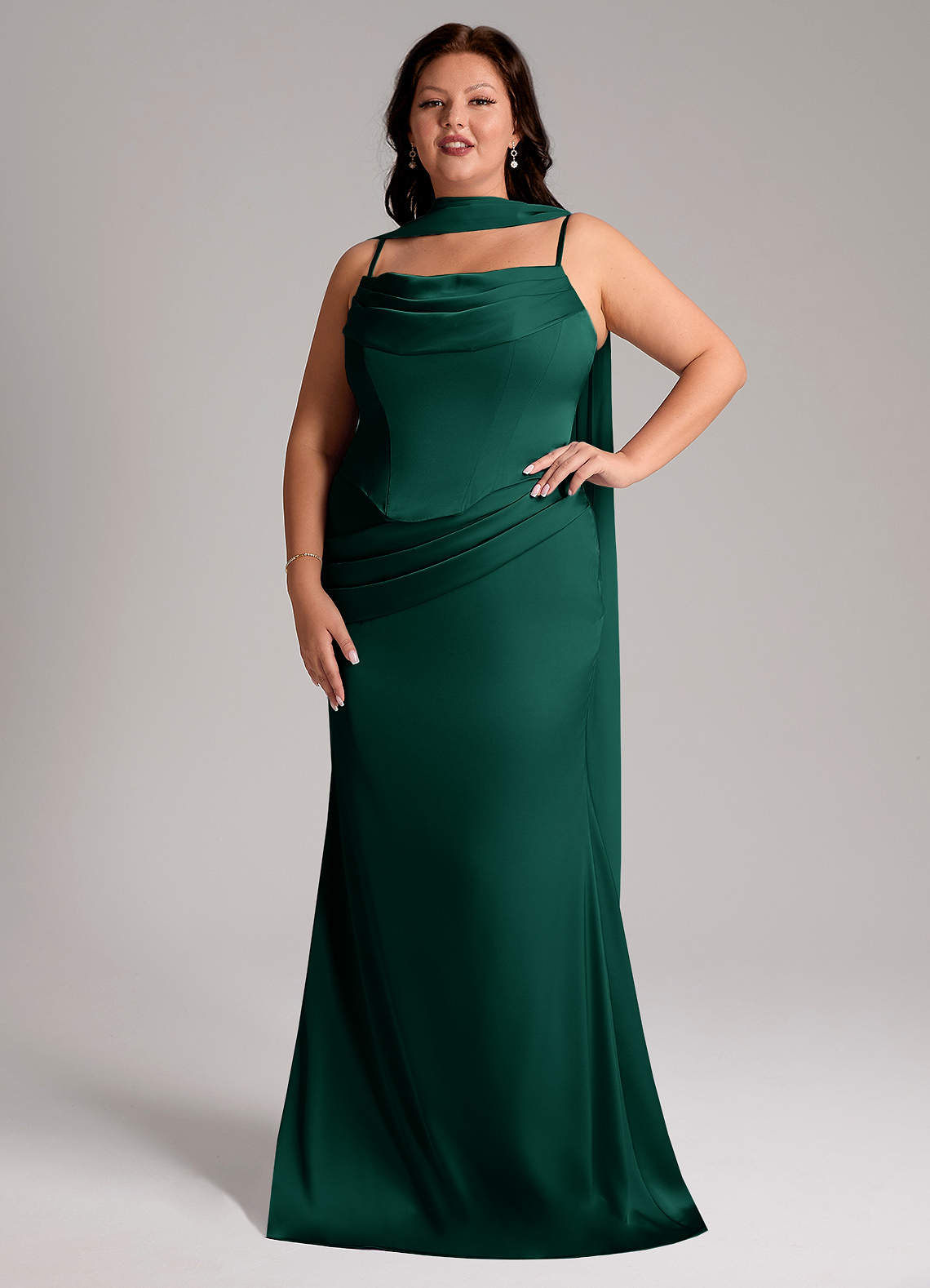 Azazie Sorrel Bridesmaid Dresses Emerald Mermaid Strapless Stretch Satin Convertible Dress image6