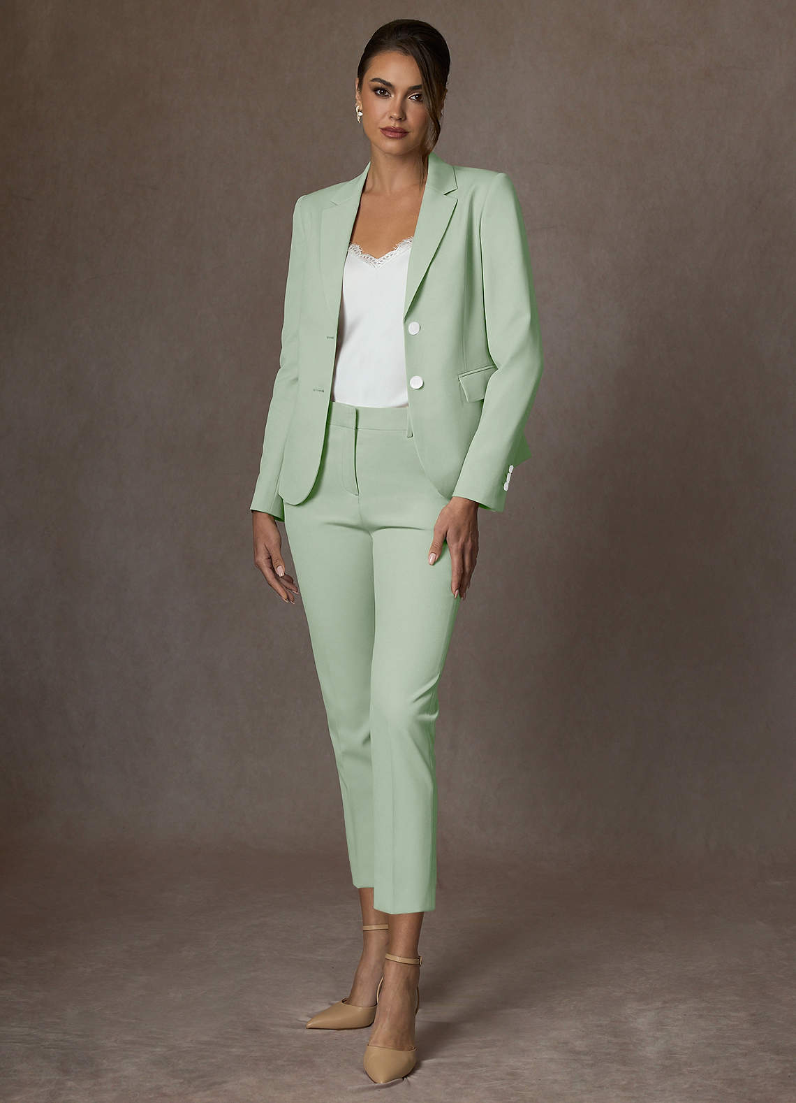 front Whitney Dusty Sage Structured Stretch Cropped Pants Suit