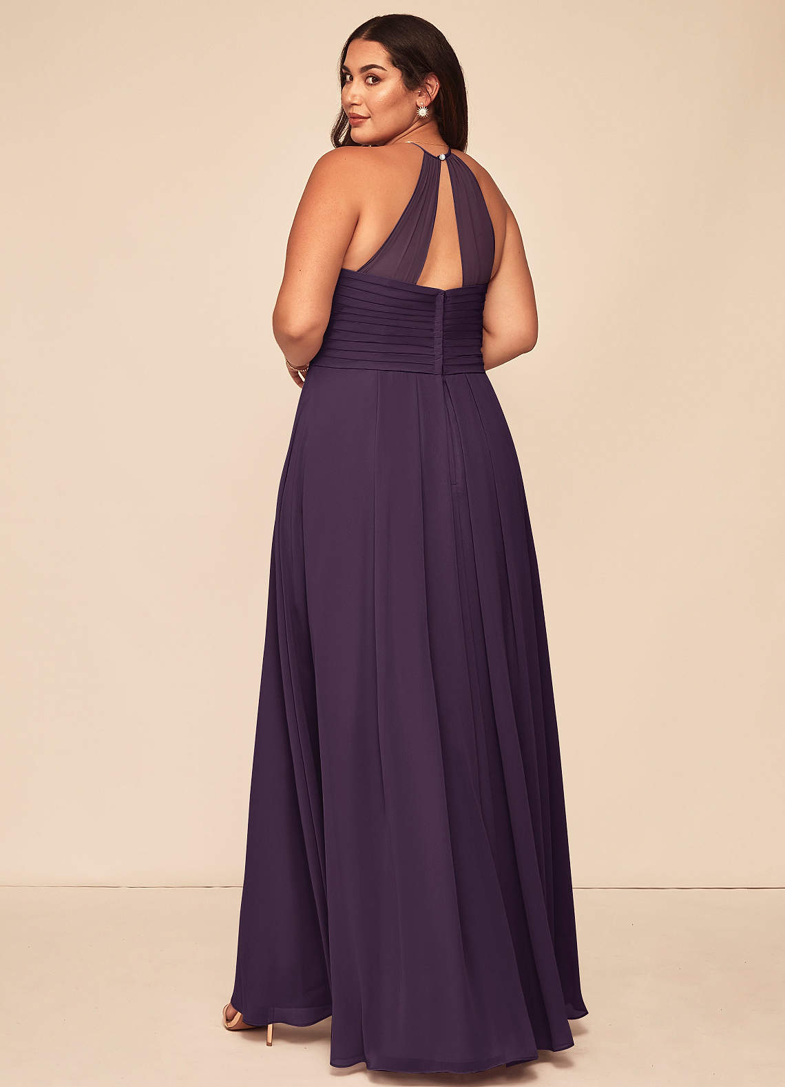 Azazie A-Line Halter Neck Floor-Length Chiffon Bridesmaid Dresses - Plum Azazie A-Line Halter Neck Floor-Length Chiffon Bridesmaid Dresses - Plum