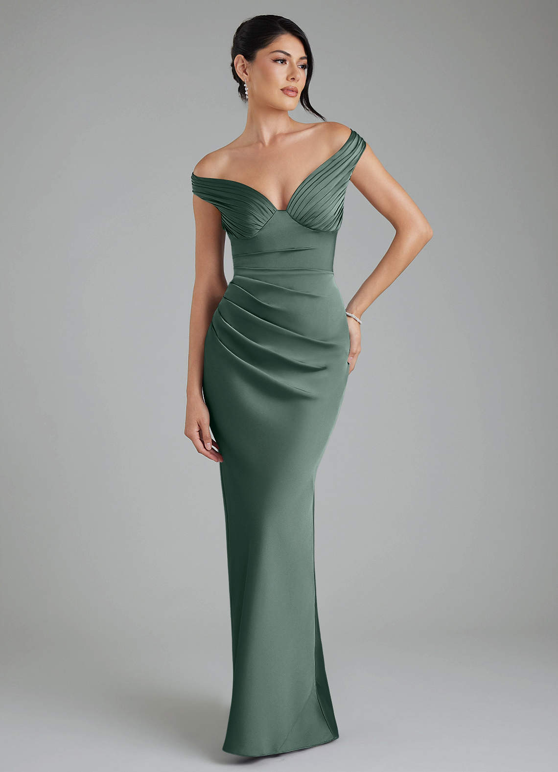 sea moss bridesmaid dresses Azazie Stella Størrelse:S (UK10) timeless style flame V neck floral Aline