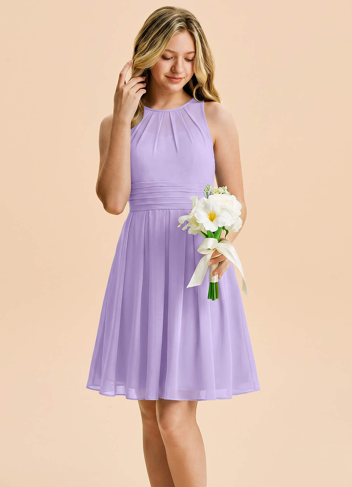 knee length lilac bridesmaid dresses Azazie Bibiane Junior Dress in pegasi  One-Shoulder Maxi Dress