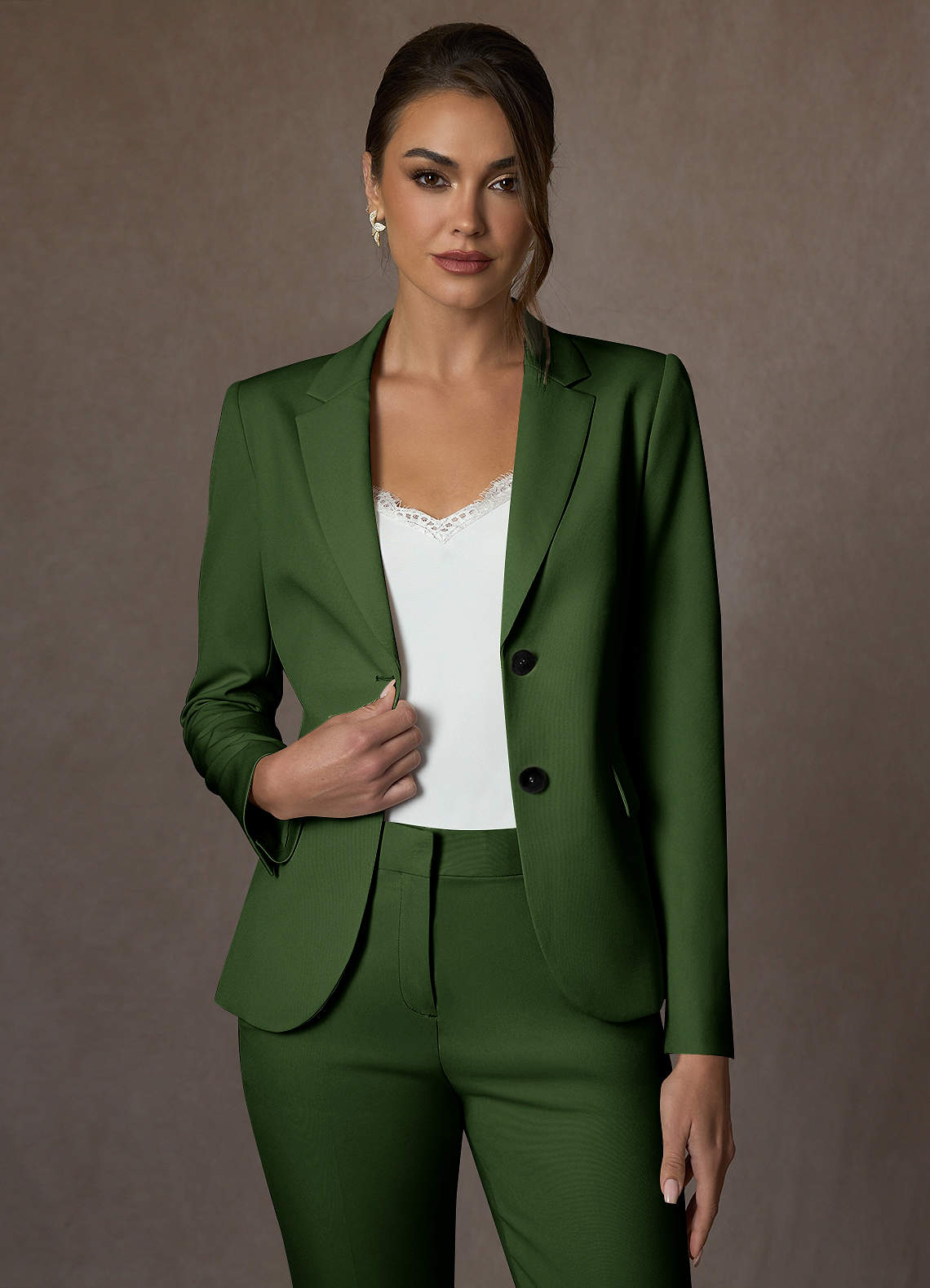 front Whitney Olive Structured Stretch Blazer