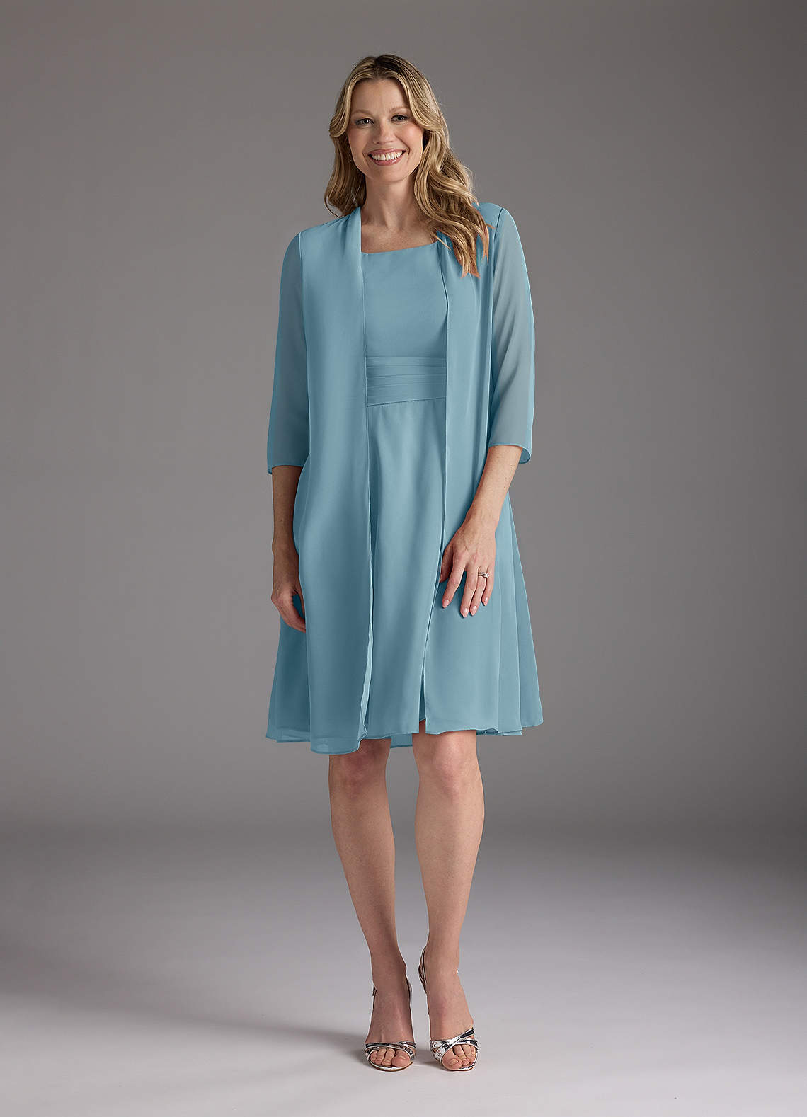Azazie Shirley vestidos de madre de la novia Vestido de Azul Malhumorado de Gasa de Corte En A con Plisado Scoop image1