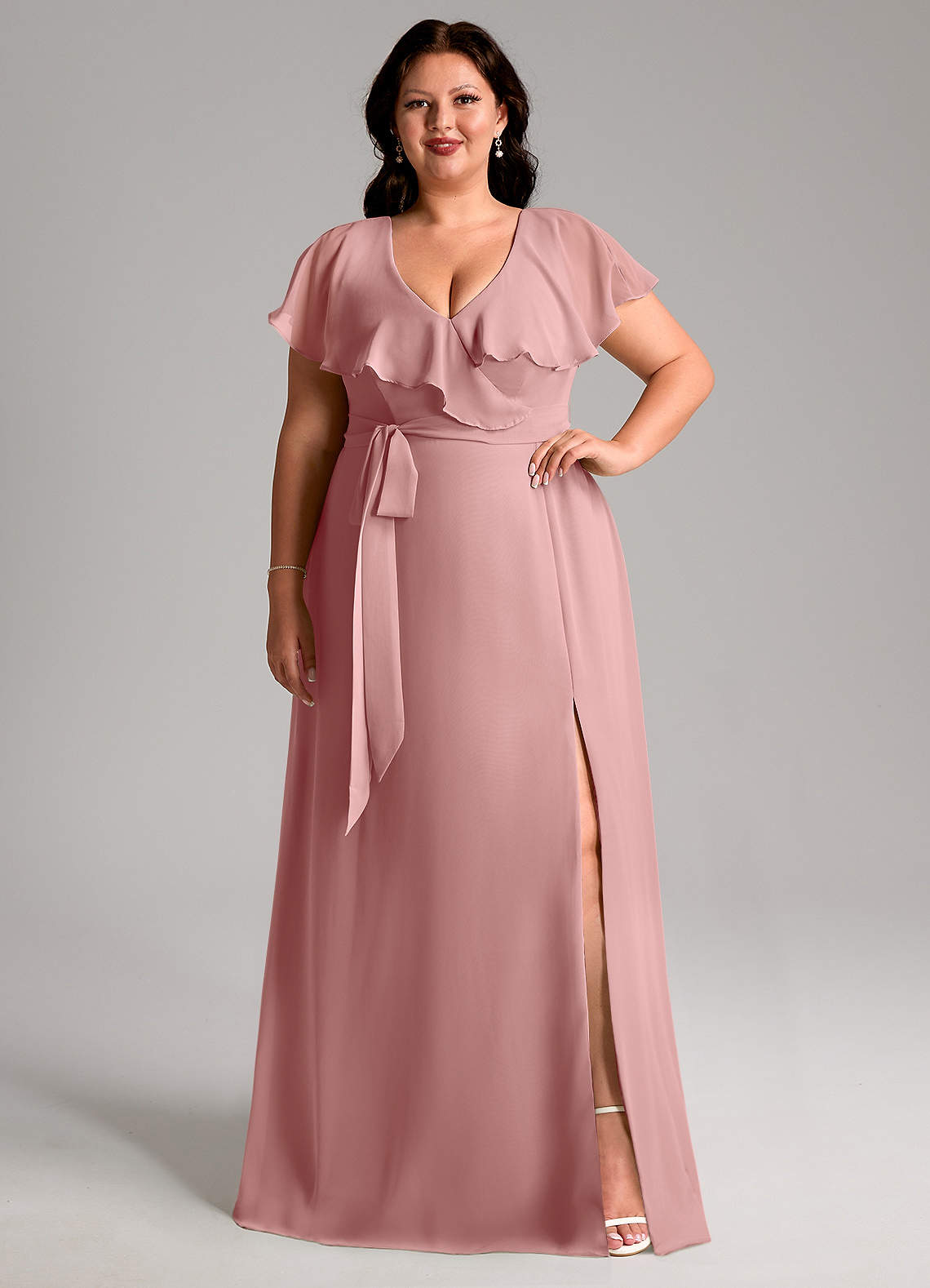 Azazie Lainey Bridesmaid Dresses Dusty Rose A-Line with Pockets Chiffon Dress image1