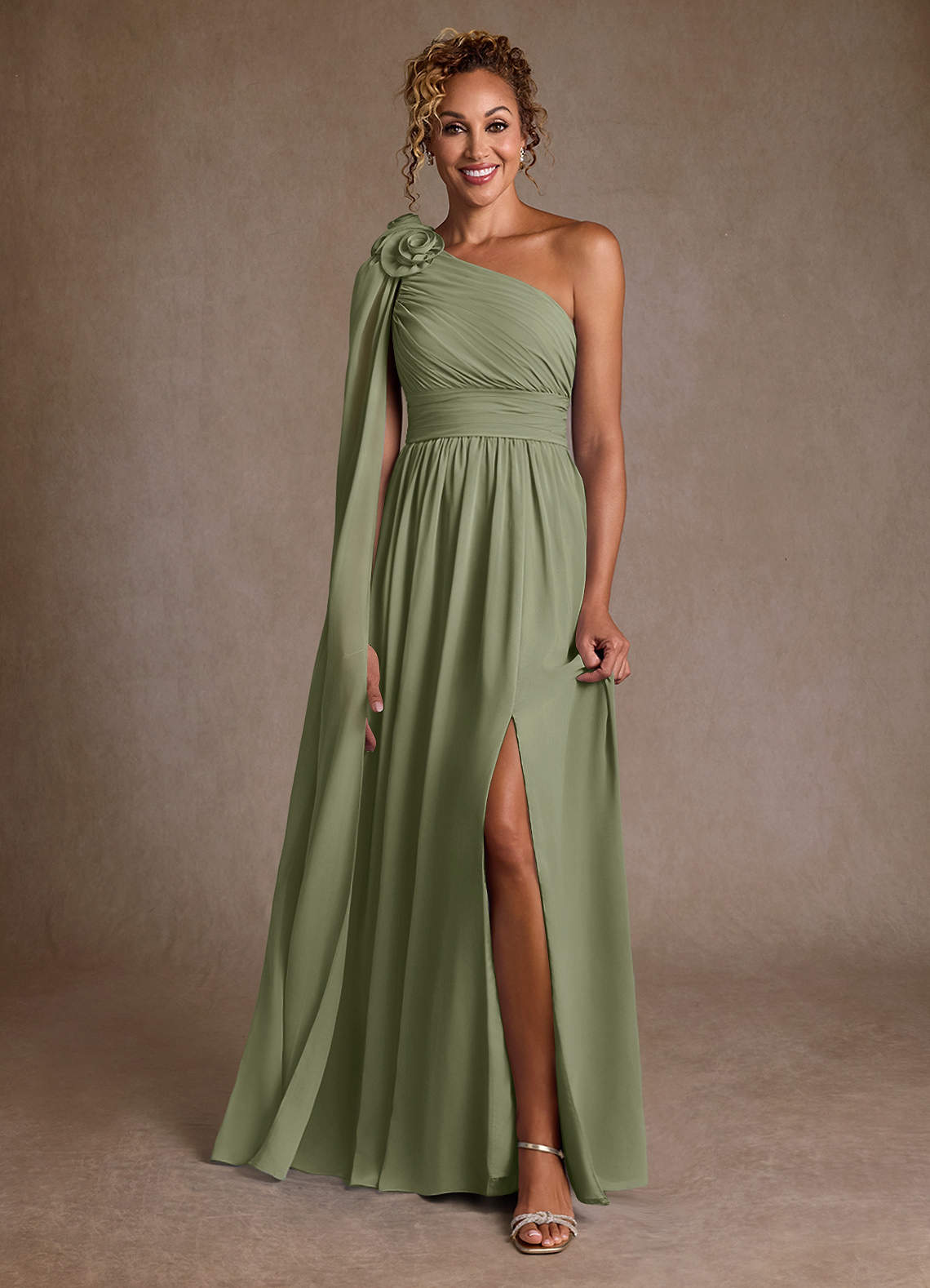 Azazie Lancaster Mother of the Bride Dresses Pistachio A-Line One Shoulder Chiffon Dress image1
