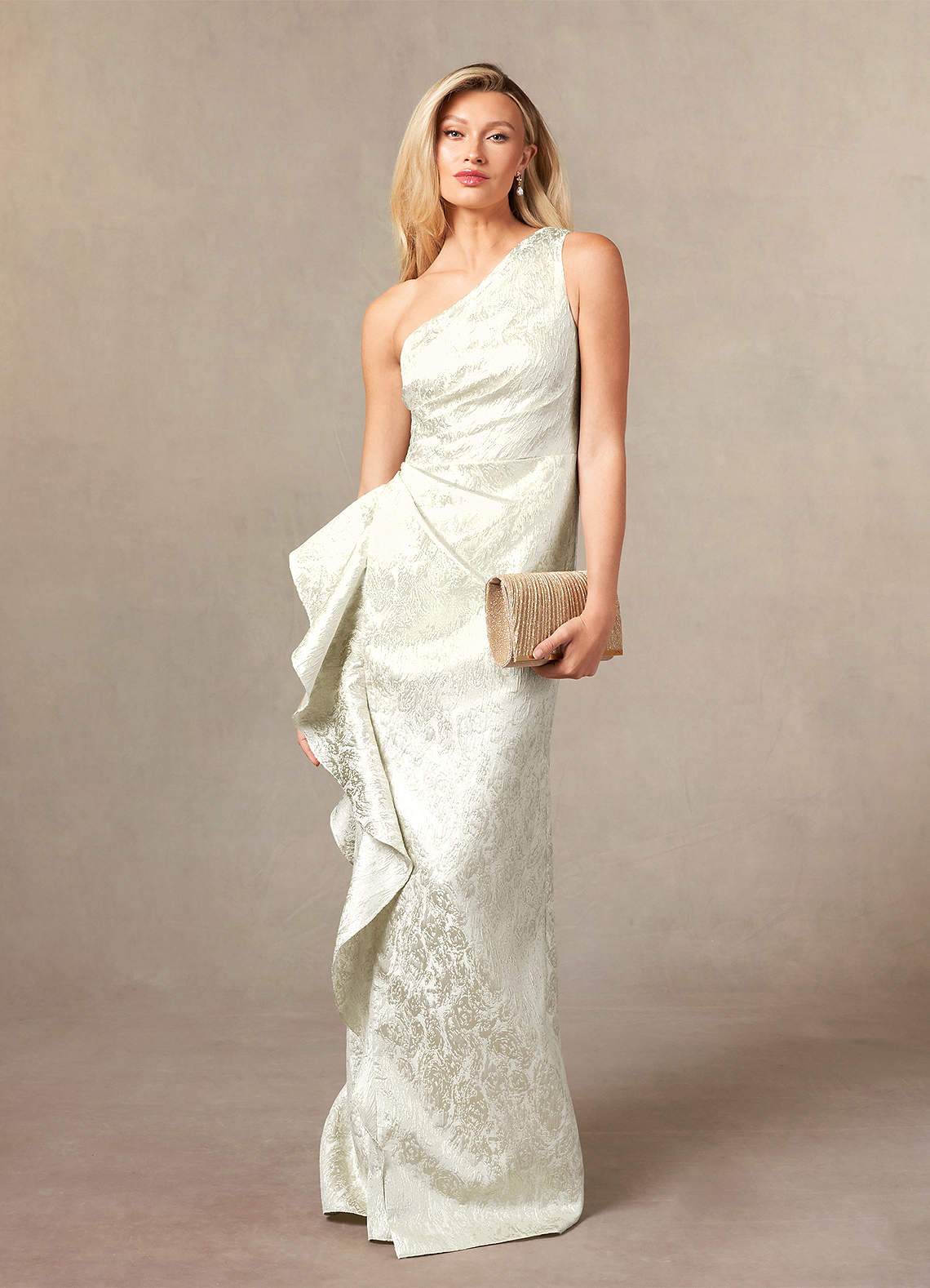 Upstudio Vista Champagne Mermaid Ruched Jacquard Dress | Azazie