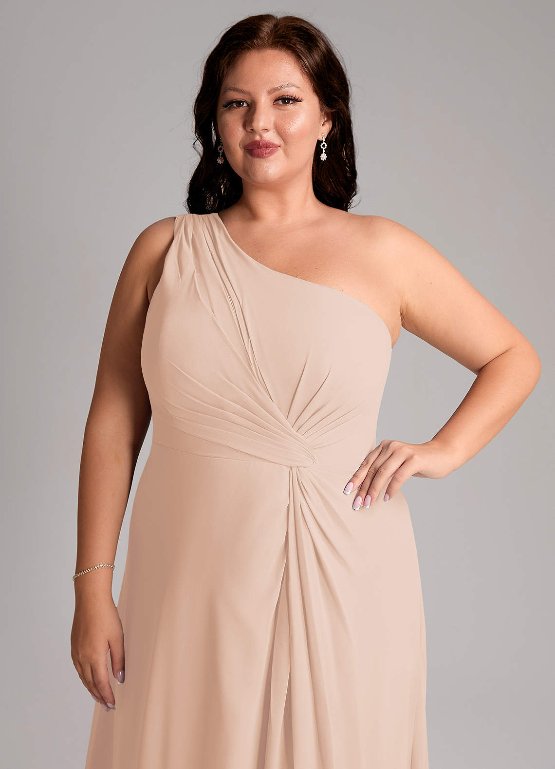 Azazie Brooke Bridesmaid Dresses English Rose A-Line One Shoulder Chiffon Dress image13