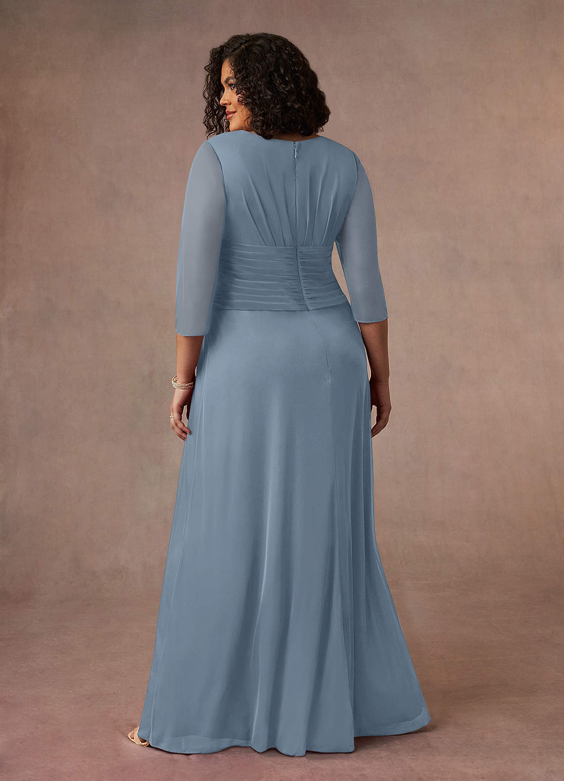 Azazie Annetta Abiti per la Madre della Sposa Abito A-Line in Maglia Plissettao con Scollo a V Blu Polveroso image8