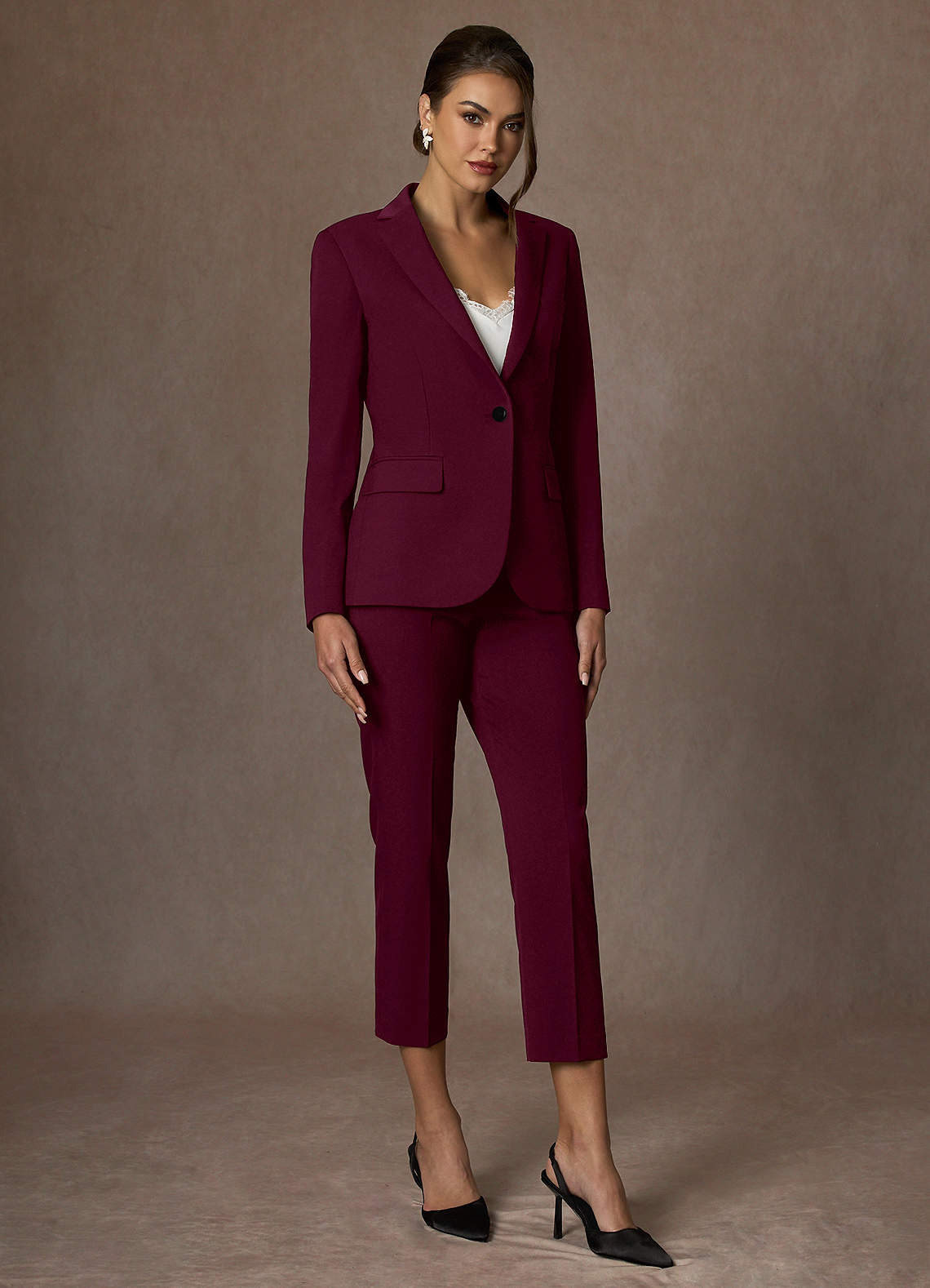 front Kennedy Burgundy Structured Stretch Dress Pants
