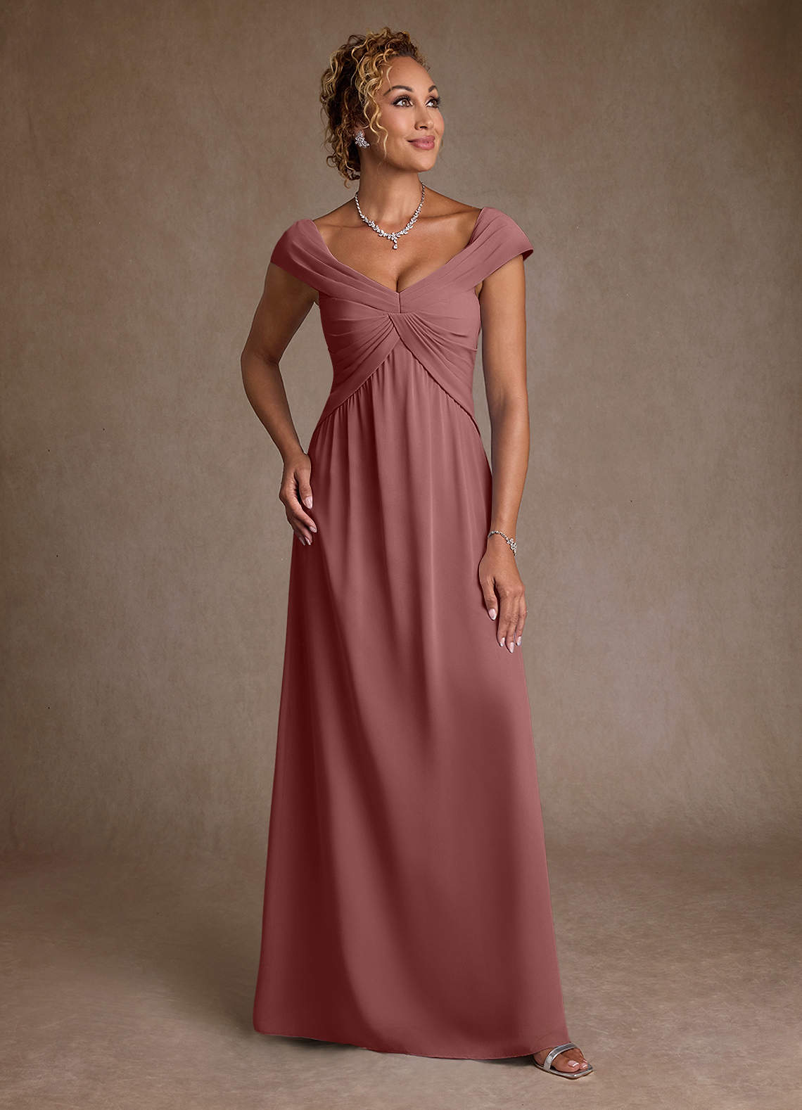 Azazie Myrtle Mother of the Bride Dresses Desert Rose A-Line Pleated Chiffon Dress image1