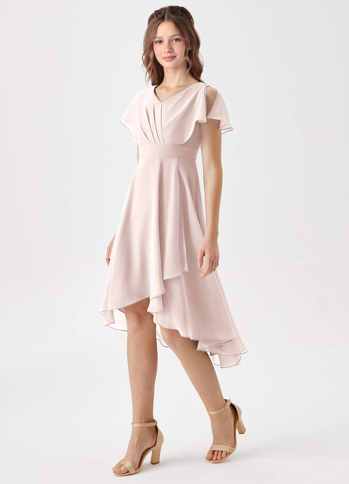 Azazie Graciela Junior Vestido de Pétalo De Rosa de Gasa de Corte En A con Plisado image1
