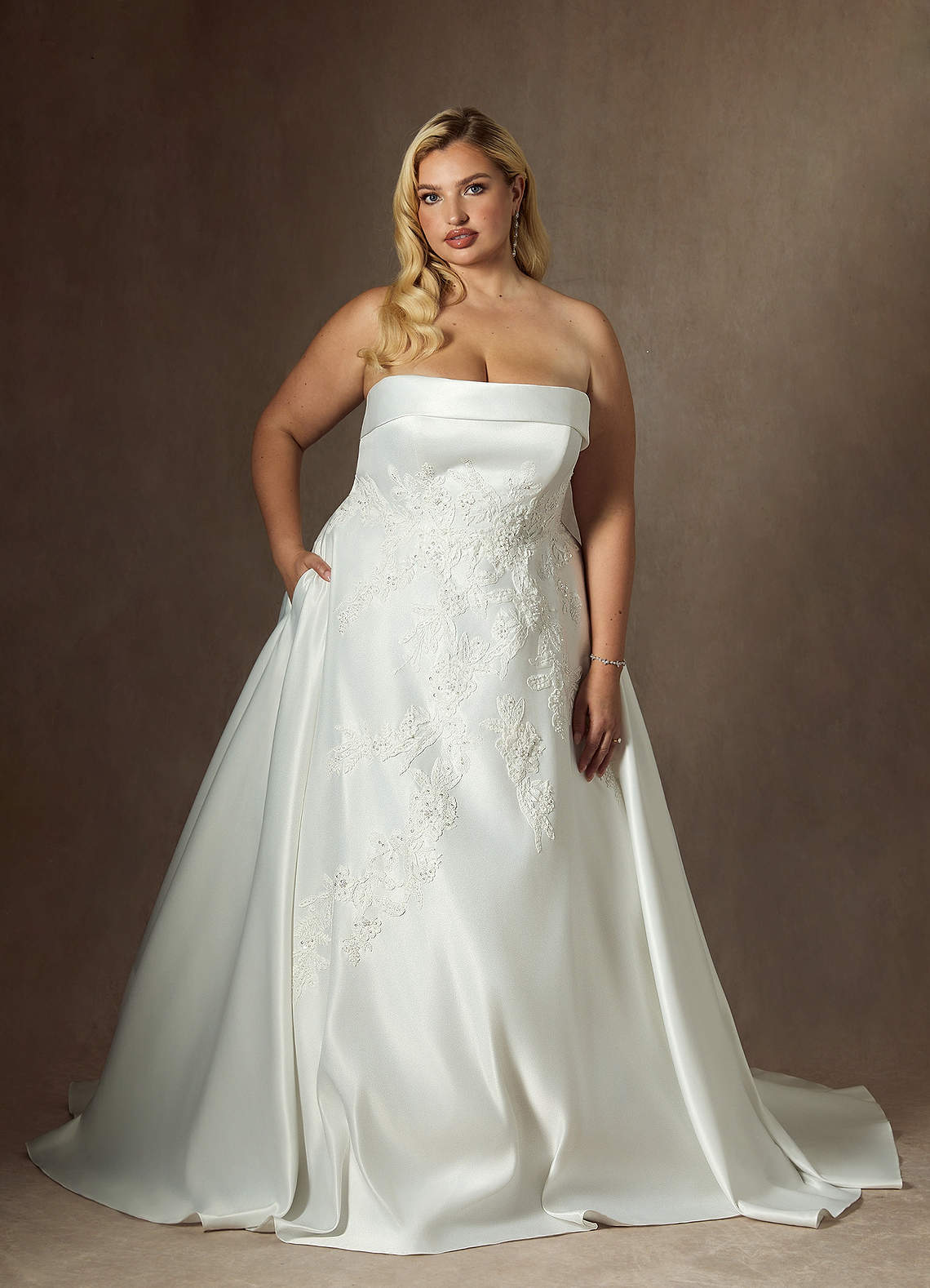 Azazie Fernanda Diamond White Ball-Gown Strapless Satin