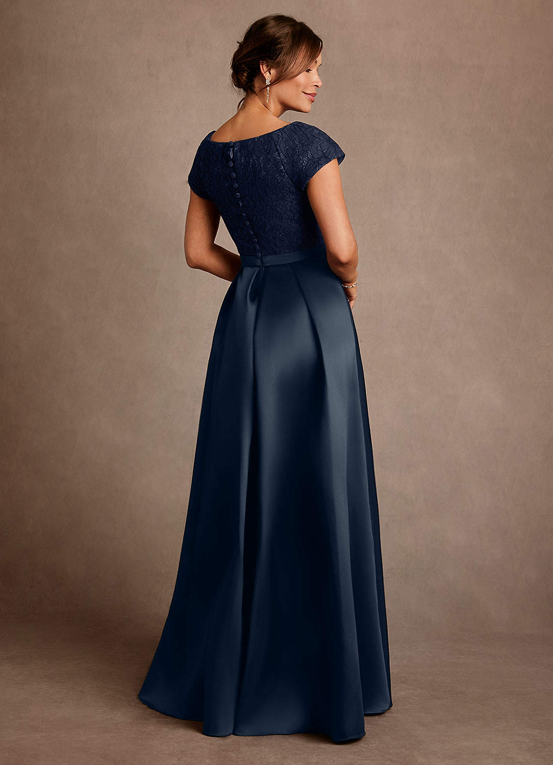 Azazie Albany Dark Navy A-Line Pleated Lace Dress Ready to Ship