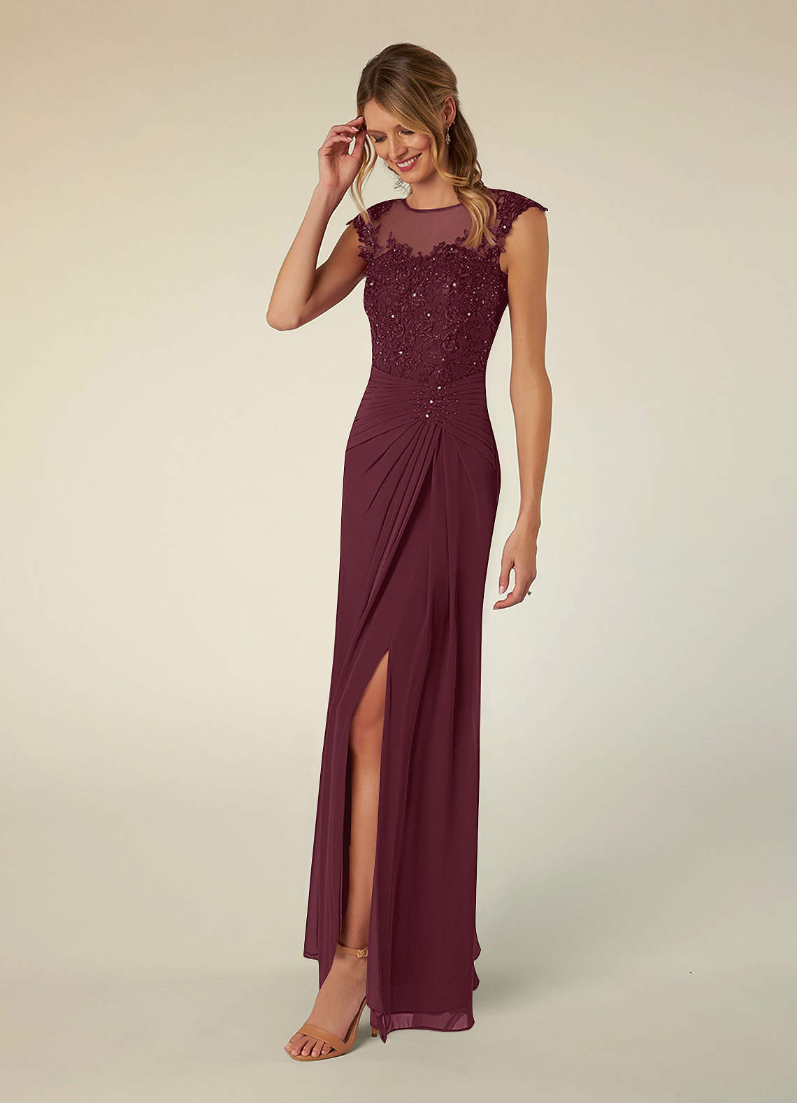 Azazie Libby Mother of the Bride Dresses Cabernet A-Line Scoop Sequins Chiffon Dress image2