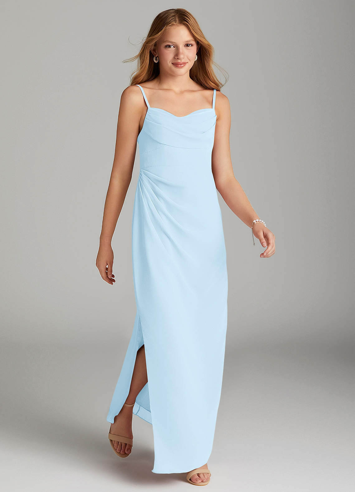 Azazie Mai Junior Sky Blue Sheath Pleated Chiffon Dress image3