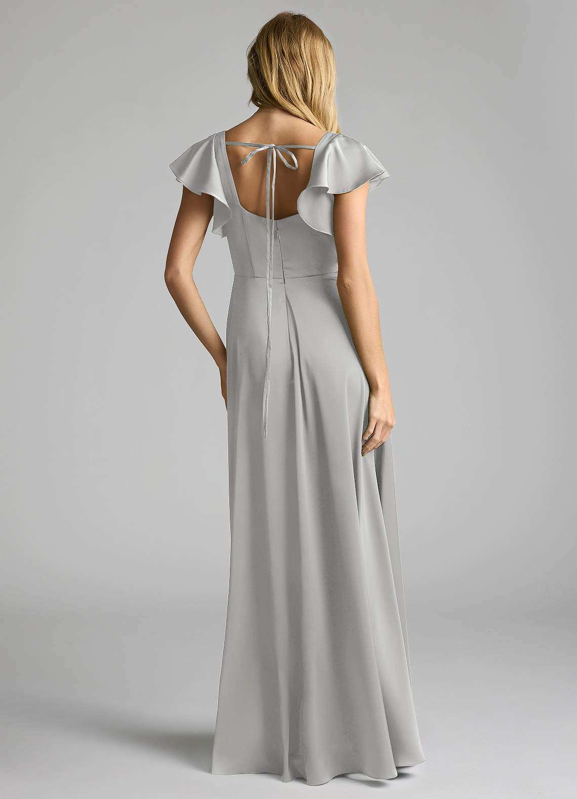 Azazie Bondi Bridesmaid Dresses Silver A-Line Bow Stretch Satin Dress image4