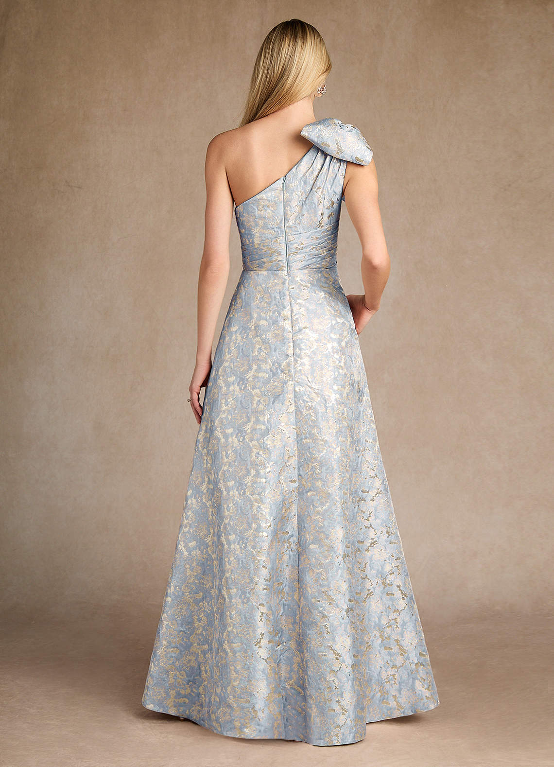 Azazie Easton Mother of the Bride Dresses Dusty Blue A-Line One Shoulder Jacquard Dress image2