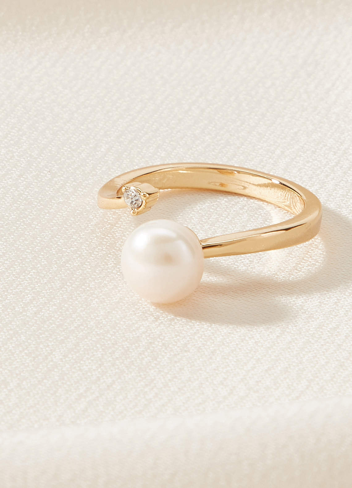 front Pearl and Crystal Open Wrap Ring