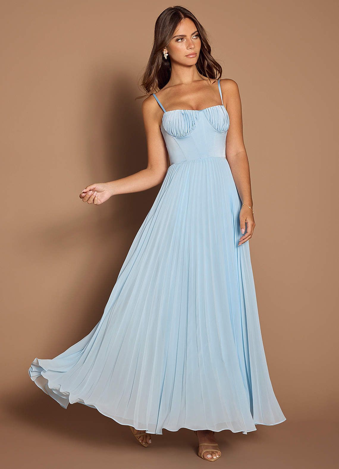 Anita Sky Blue Pleated Maxi Dress Ready to Ship | Azazie