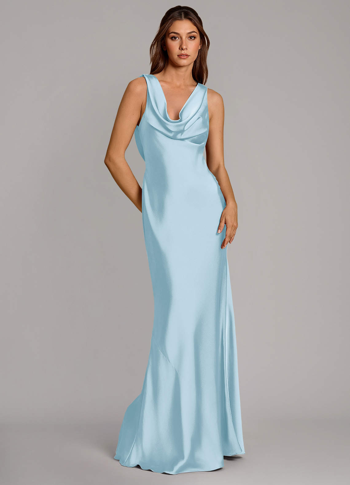 Azazie Cheryl Vestidos de damas de honor Vestido de Azul Cielo de Satén Elástico de Corte Sirena image1