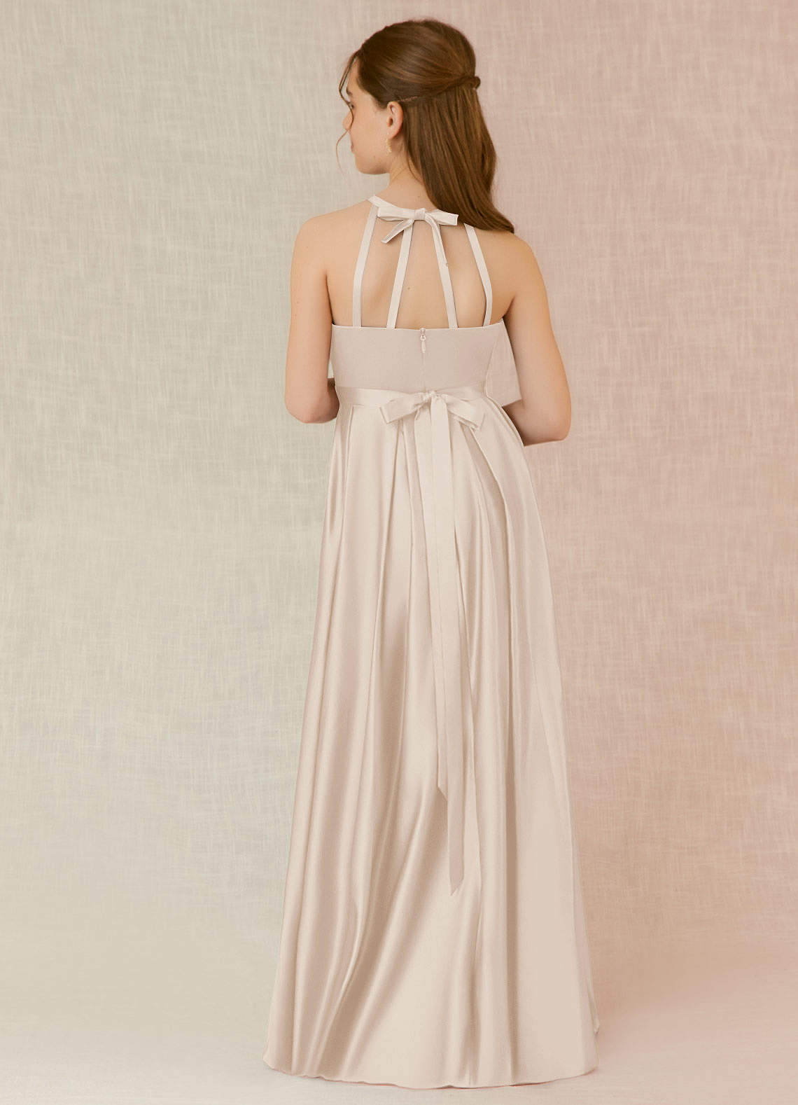 Azazie Arianthe Junior White Alabaster A-Line with Pockets Stretch Satin Dress image1