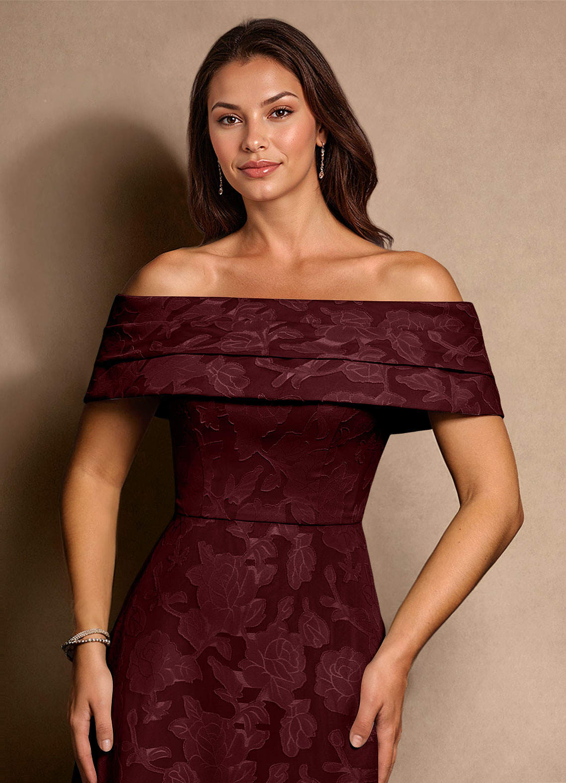 Azazie New Britain Mother of the Bride Dresses Cabernet A-Line Pleated Floral Burnout Dress image4