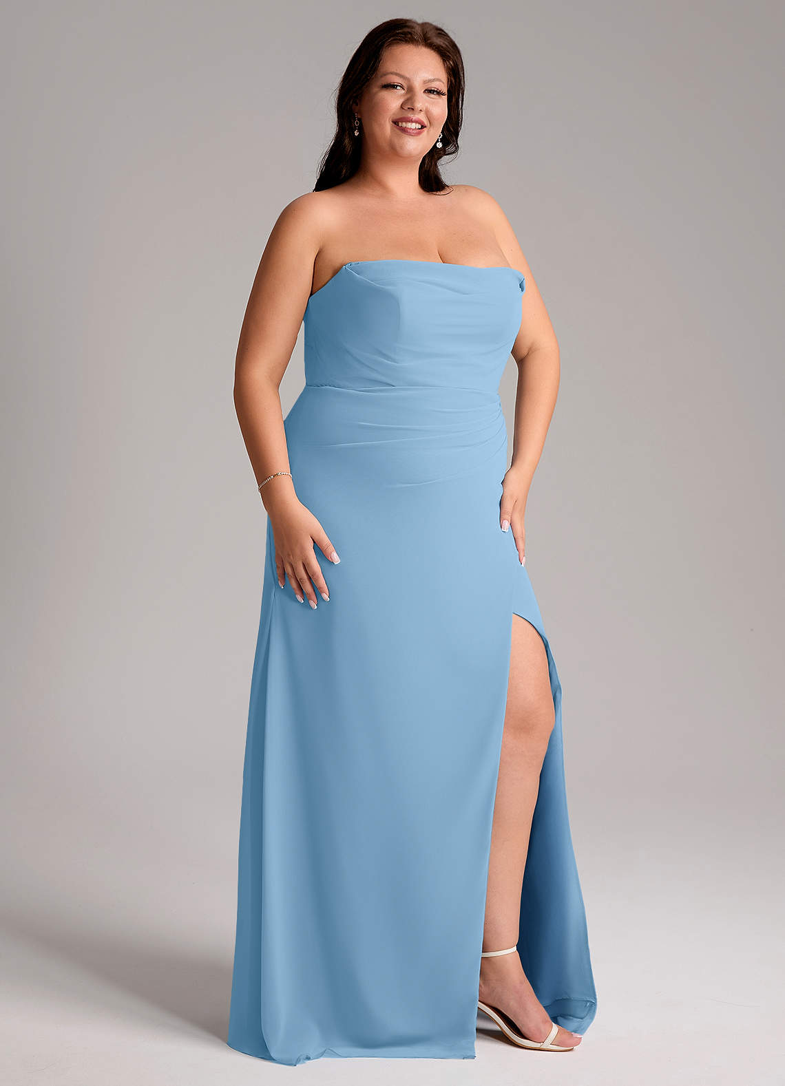 Azazie Leonis Bridesmaid Dresses Steel Blue Sheath Strapless Chiffon Convertible Dress image13
