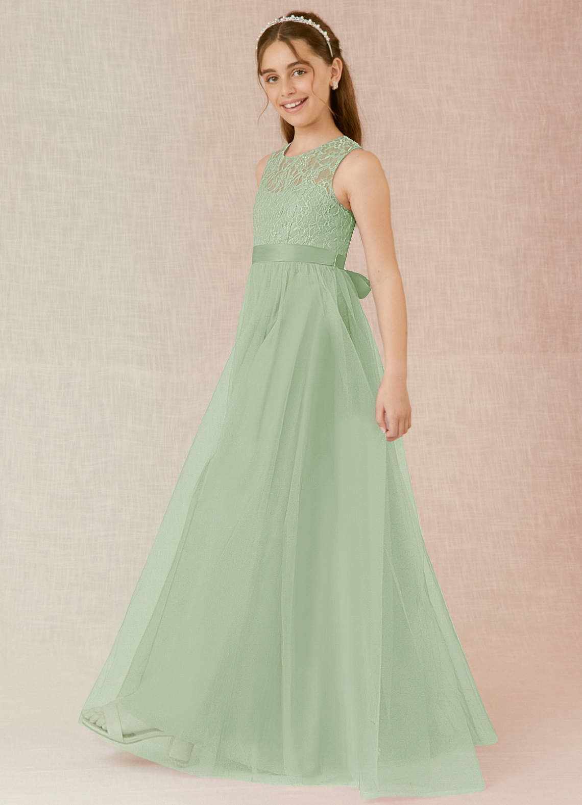 Lace Top A-Line Floor-Length Junior Bridesmaid Dress Pool