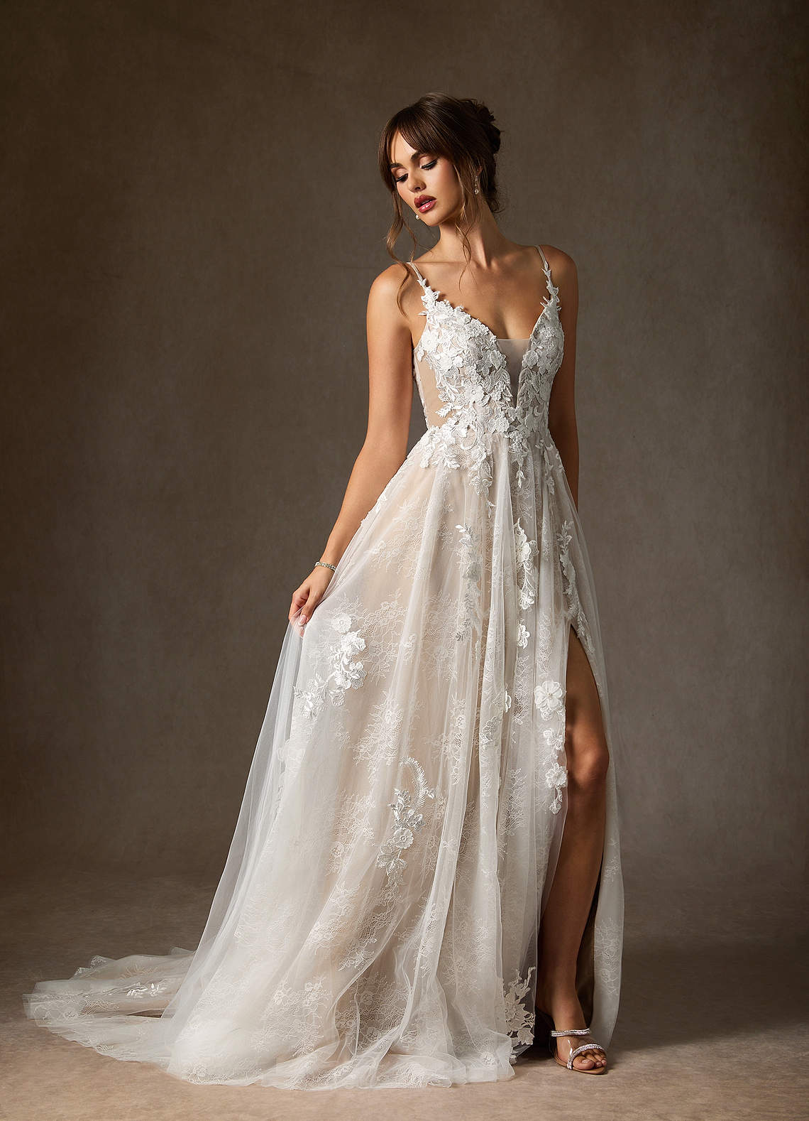 Azazie Monda Brudekjoler En streg Blonder Tulle Kapel tog Kjole image10