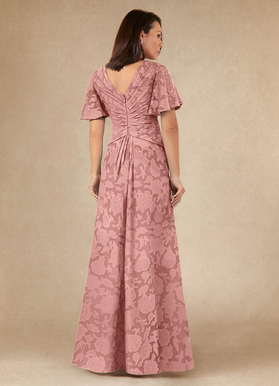 Azazie Emmeline Mother of the Bride Dresses Rosette A-Line Pleated Floral Burnout Dress image4