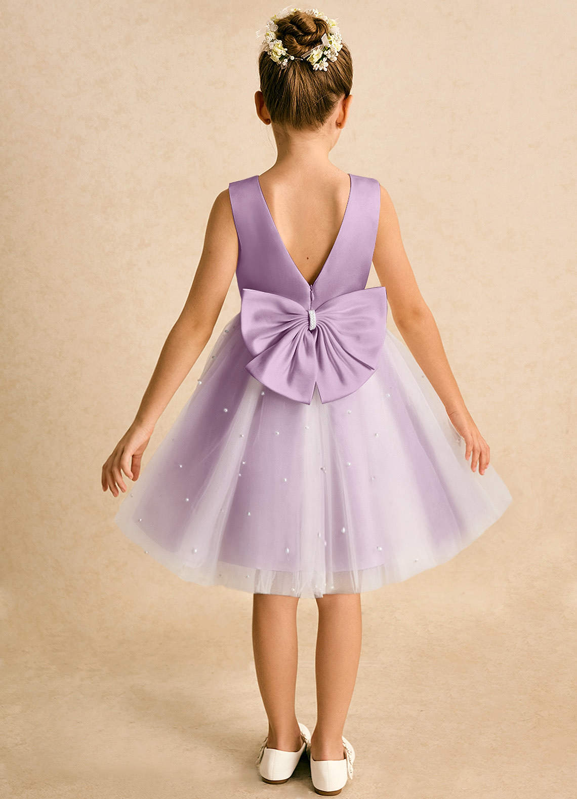 Azazie Esme Flower Girl Dresses Wisteria Ball-Gown Bow Tulle Dress image1