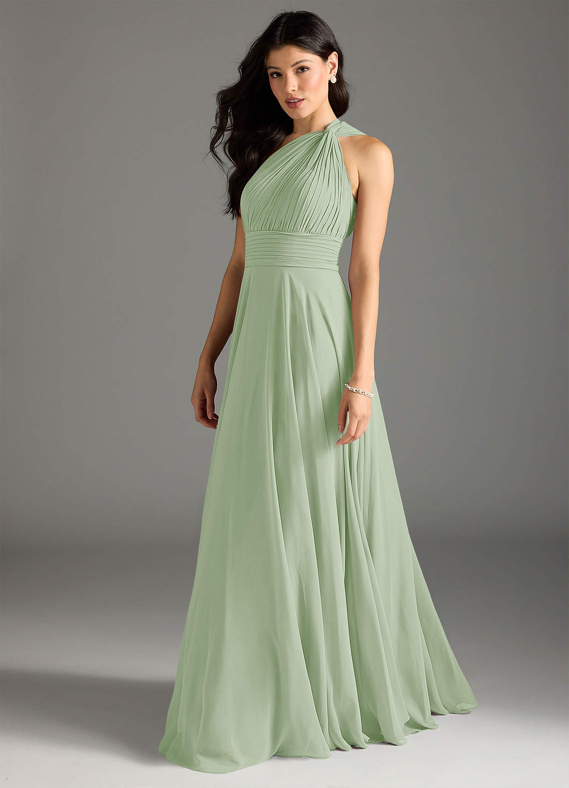 Azazie Charlize Bridesmaid Dresses Dusty Sage A-Line One Shoulder Chiffon Dress image3