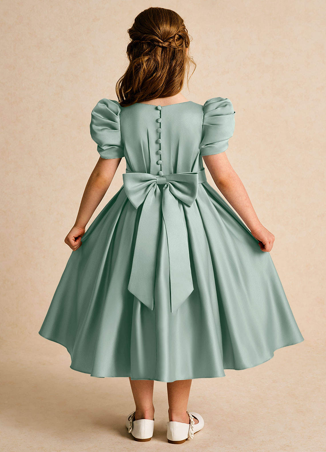 sage green princess dress Shiny Light Sage Green Princess Dress with Flowers, Ball Gown Sweet 16  Dress fg6485 main image 1