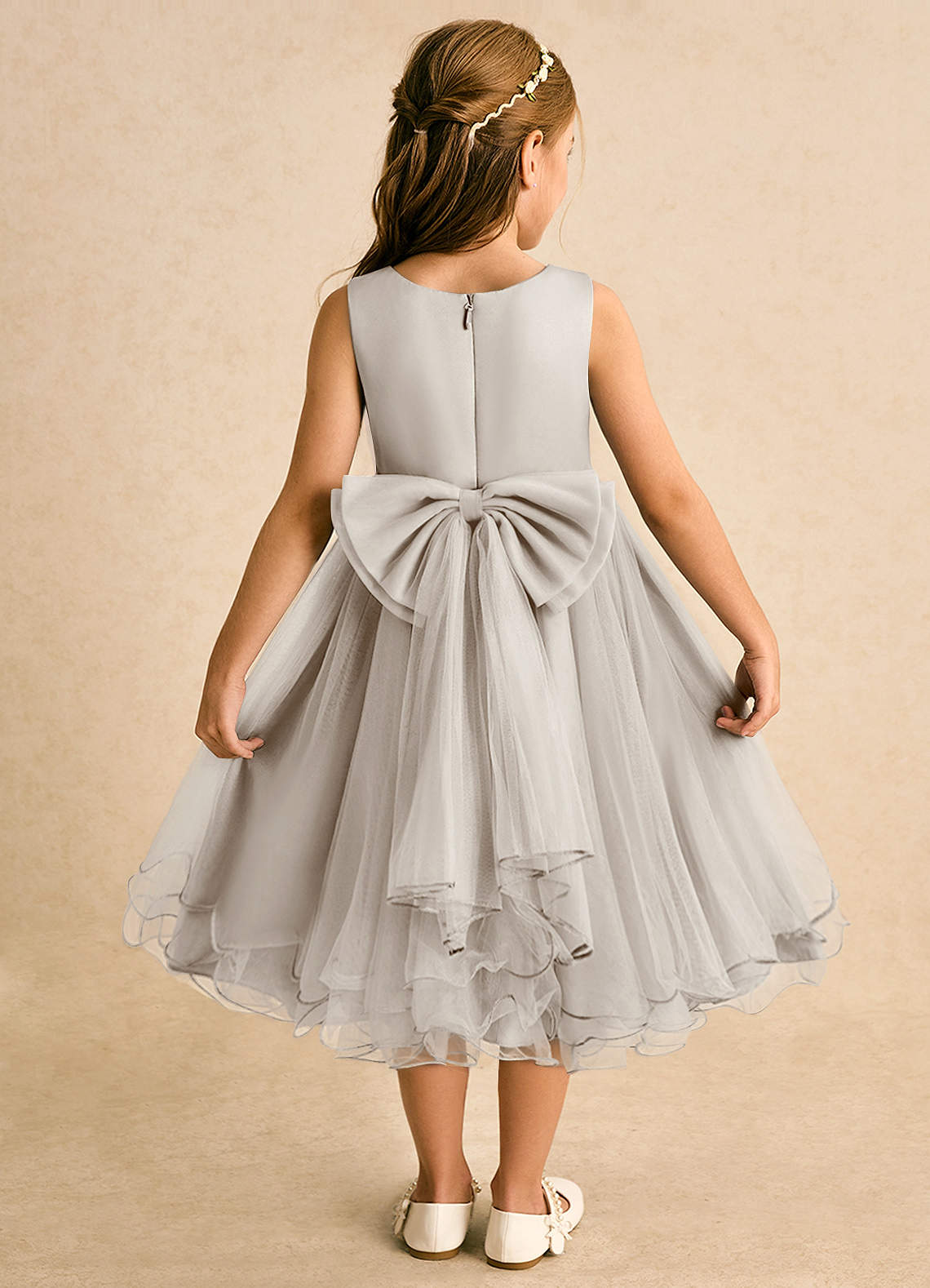 Azazie Lass Flower Girl Dresses Frost A-Line Bow Tulle Dress image1