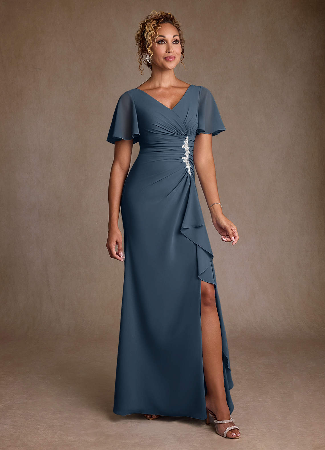 Azazie Suffolk Mother of the Bride Dresses Neptune A-Line Pleated Chiffon Dress image1