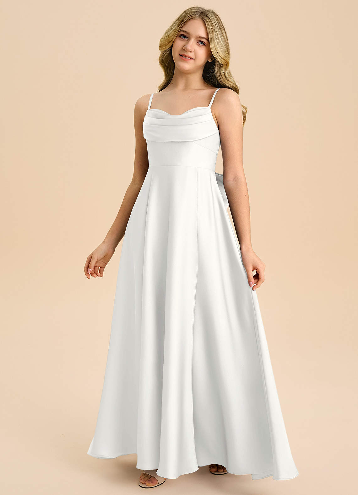 Azazie Bear Junior White A-Line Sweetheart Neckline Stretch Satin Dress image3