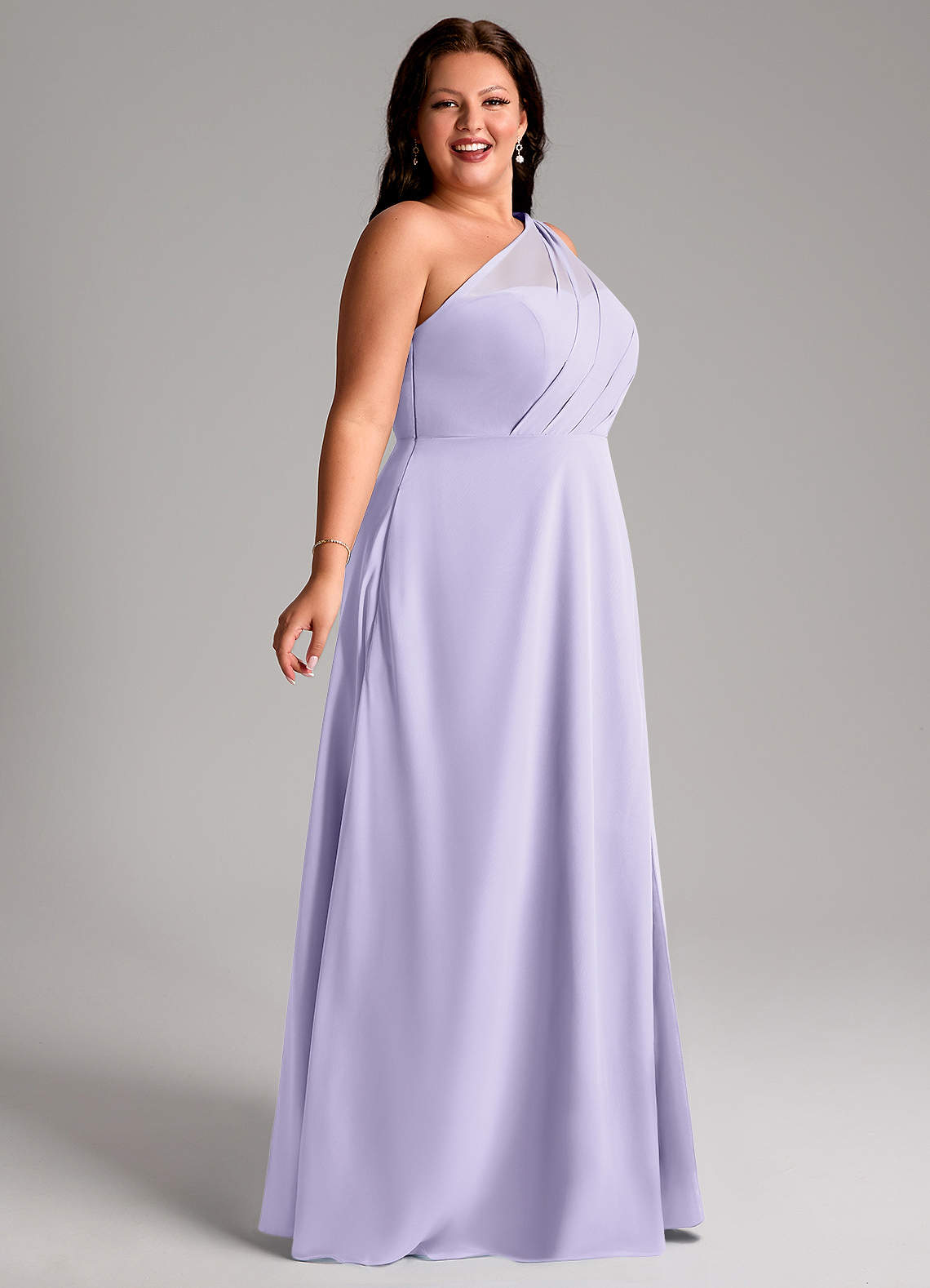 Azazie Phaedra Bridesmaid Dresses Lilac A-Line One Shoulder Chiffon Dress image8