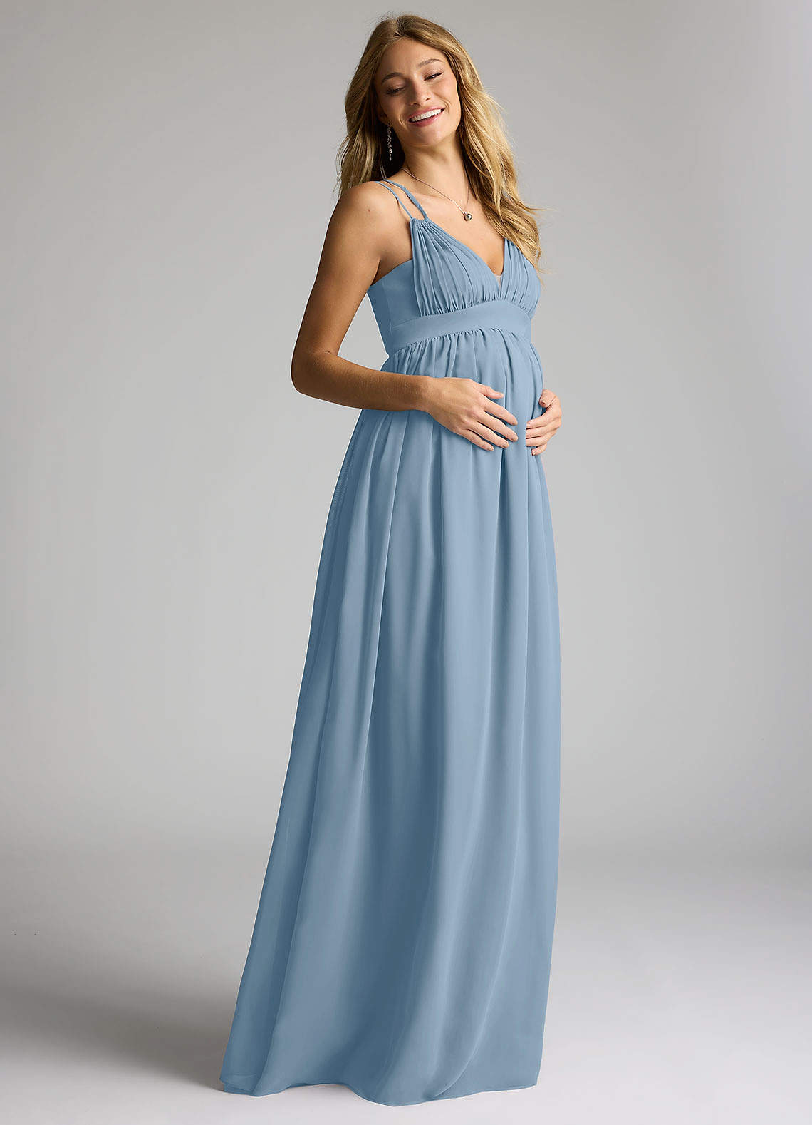 Dusty Blue Azazie Emree Maternity Bridesmaid Dresses | Azazie