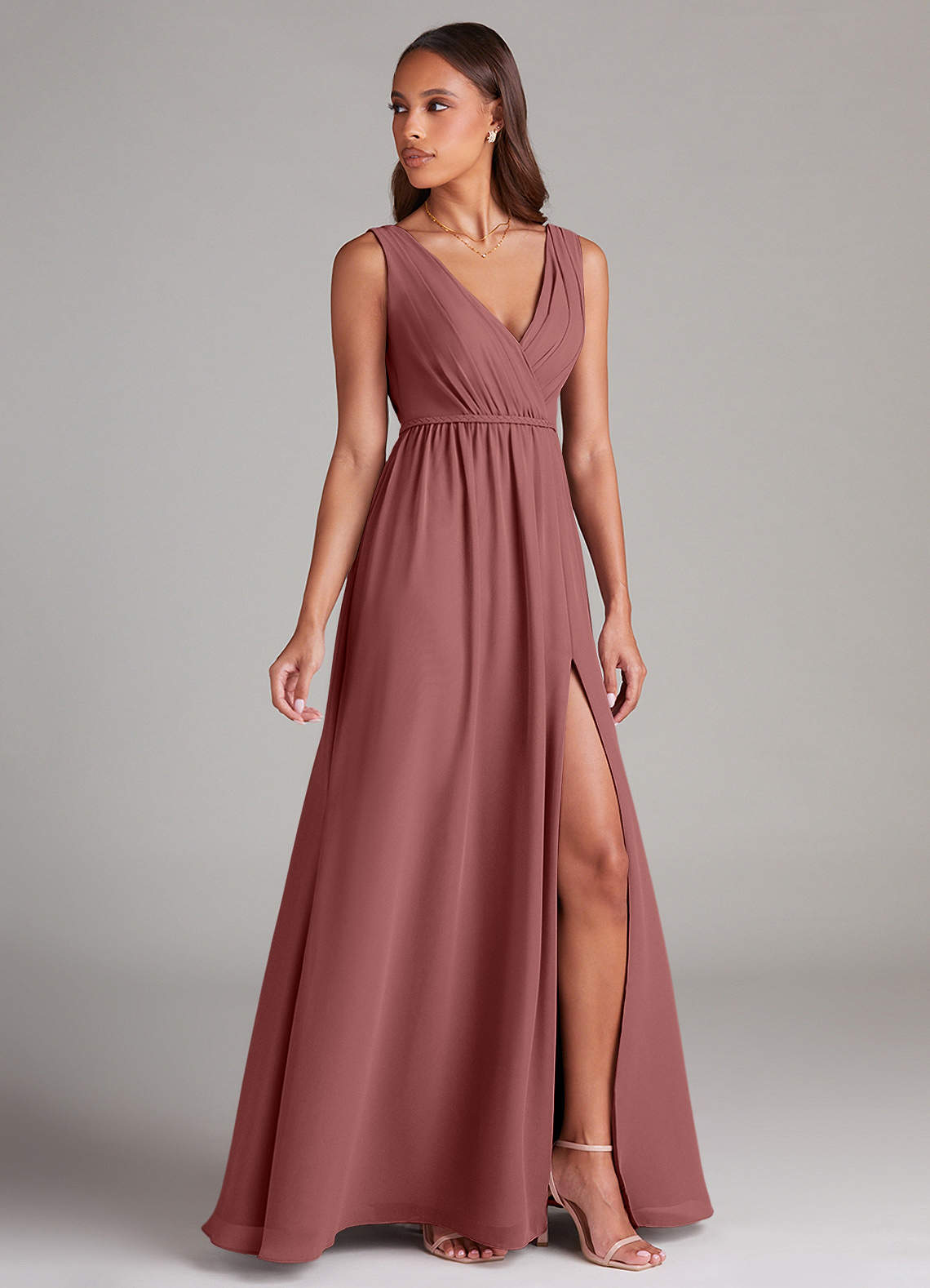 Azazie Tanicia Bridesmaid Dresses Amethyst A-Line Pleated Chiffon Dress image2