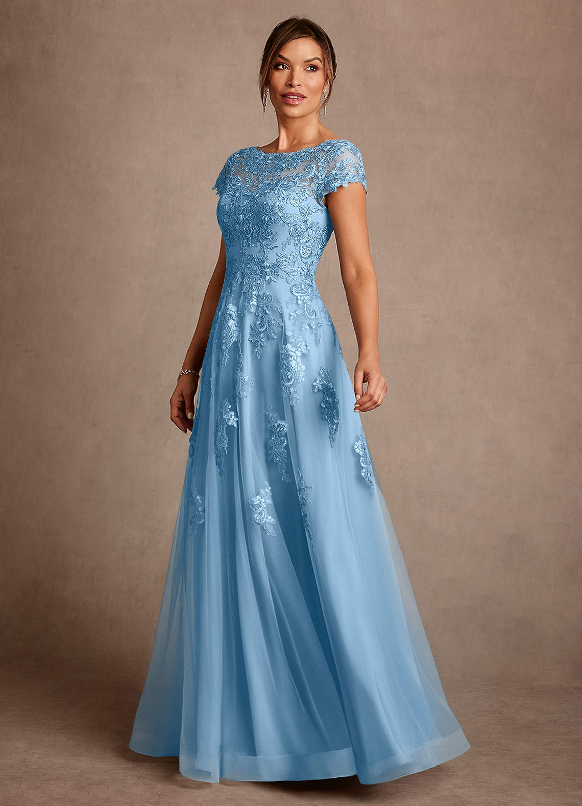 Azazie Jalinda Abiti per la Madre della Sposa Abito A-Line in Chiffon Pizzo Blu Acciaio image3