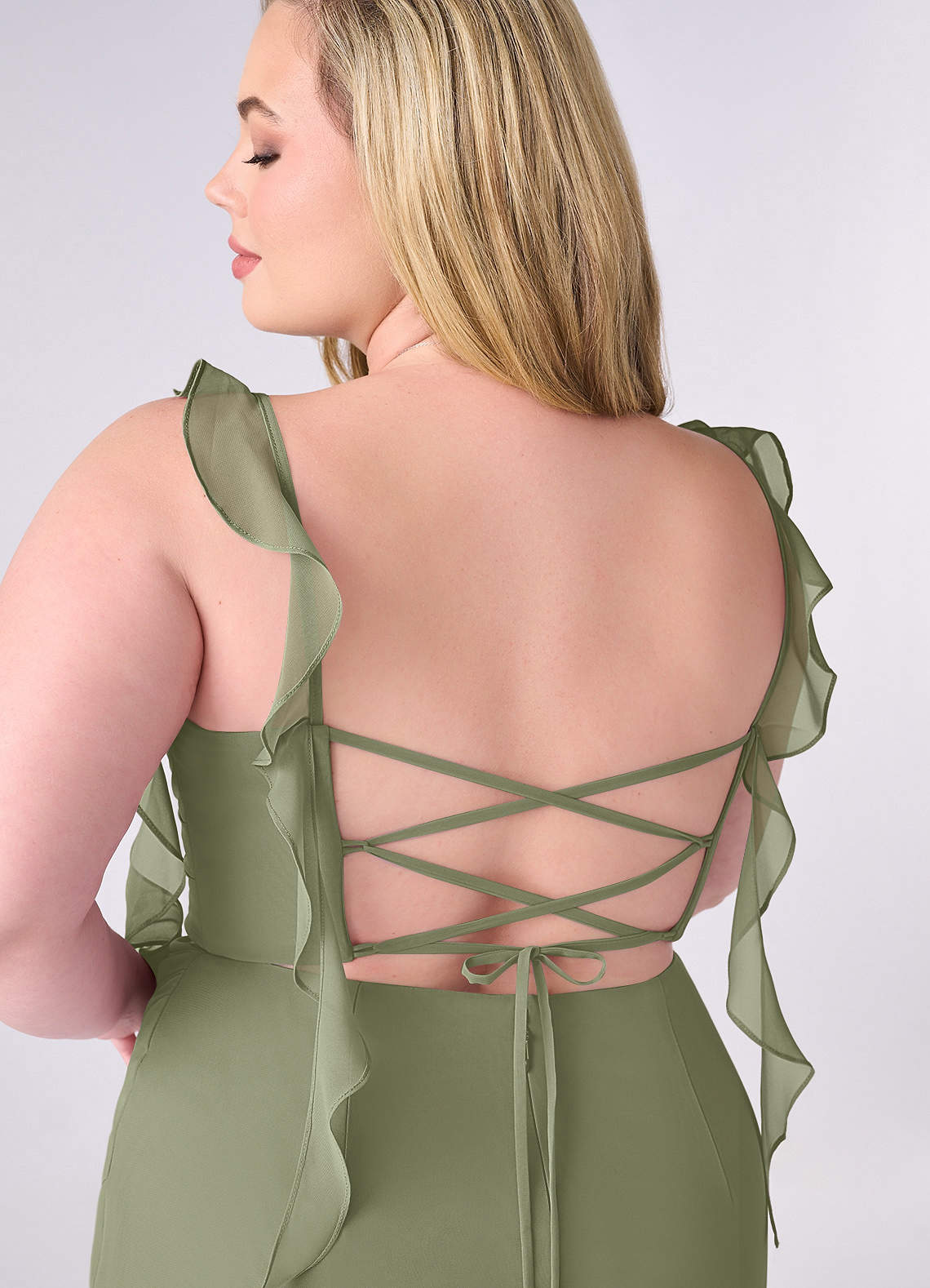 Barbie ♥ Azazie At-home Try On Dresses Agave Mermaid Corset Chiffon Dress image9