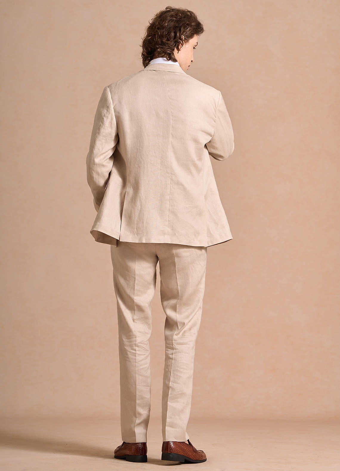 front Harrison Tan 100% Linen 3-Piece Suit