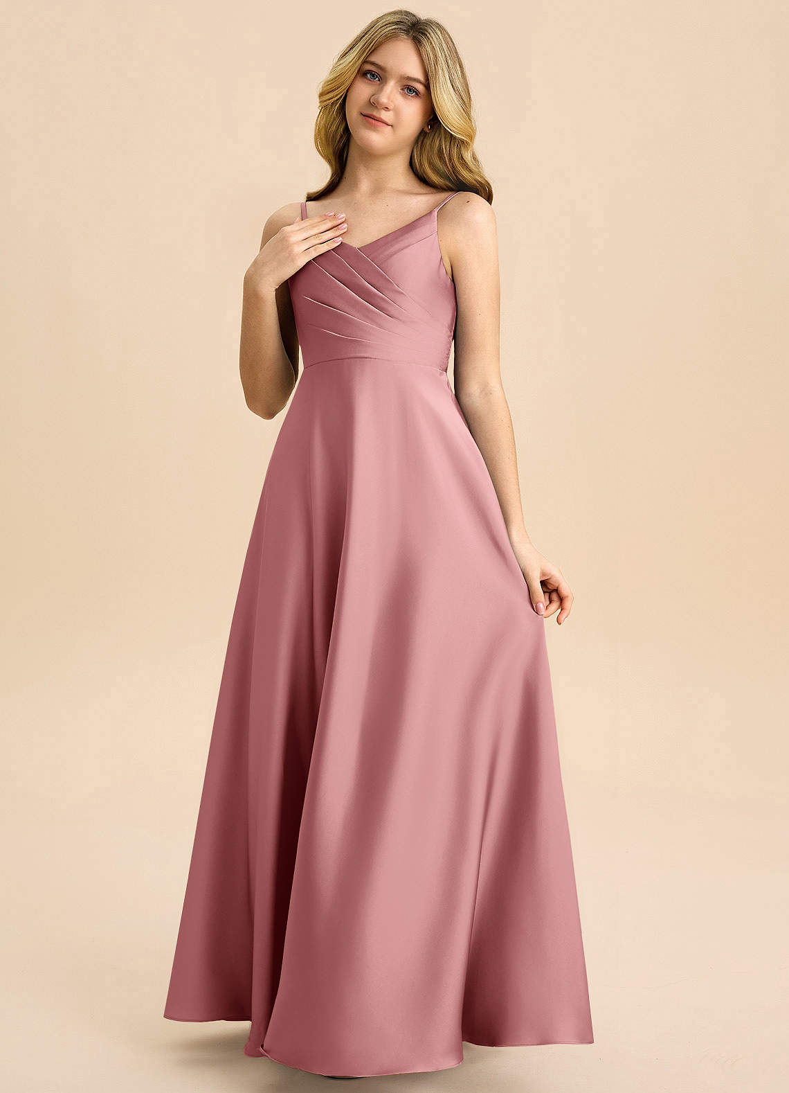 Azazie Bug Junior Klä av A-Line i Stretch Satin Plisserad image2