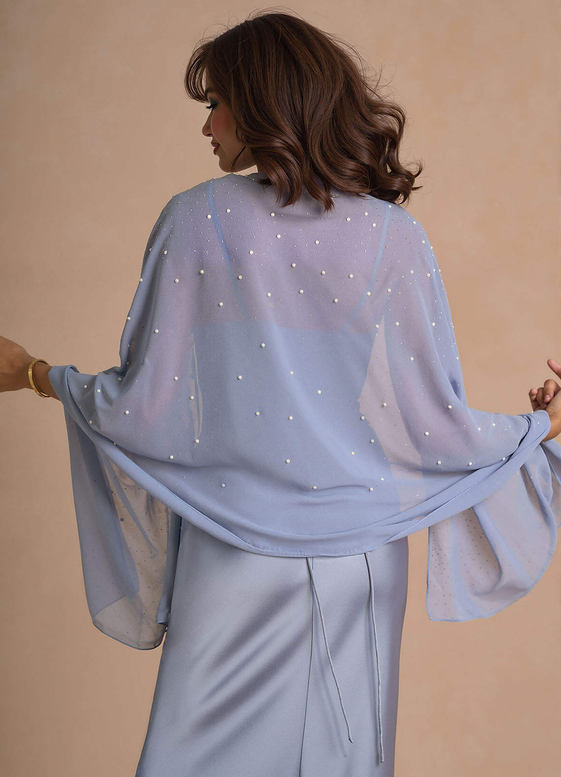 front Rhinestone Embellished Chiffon Shawl