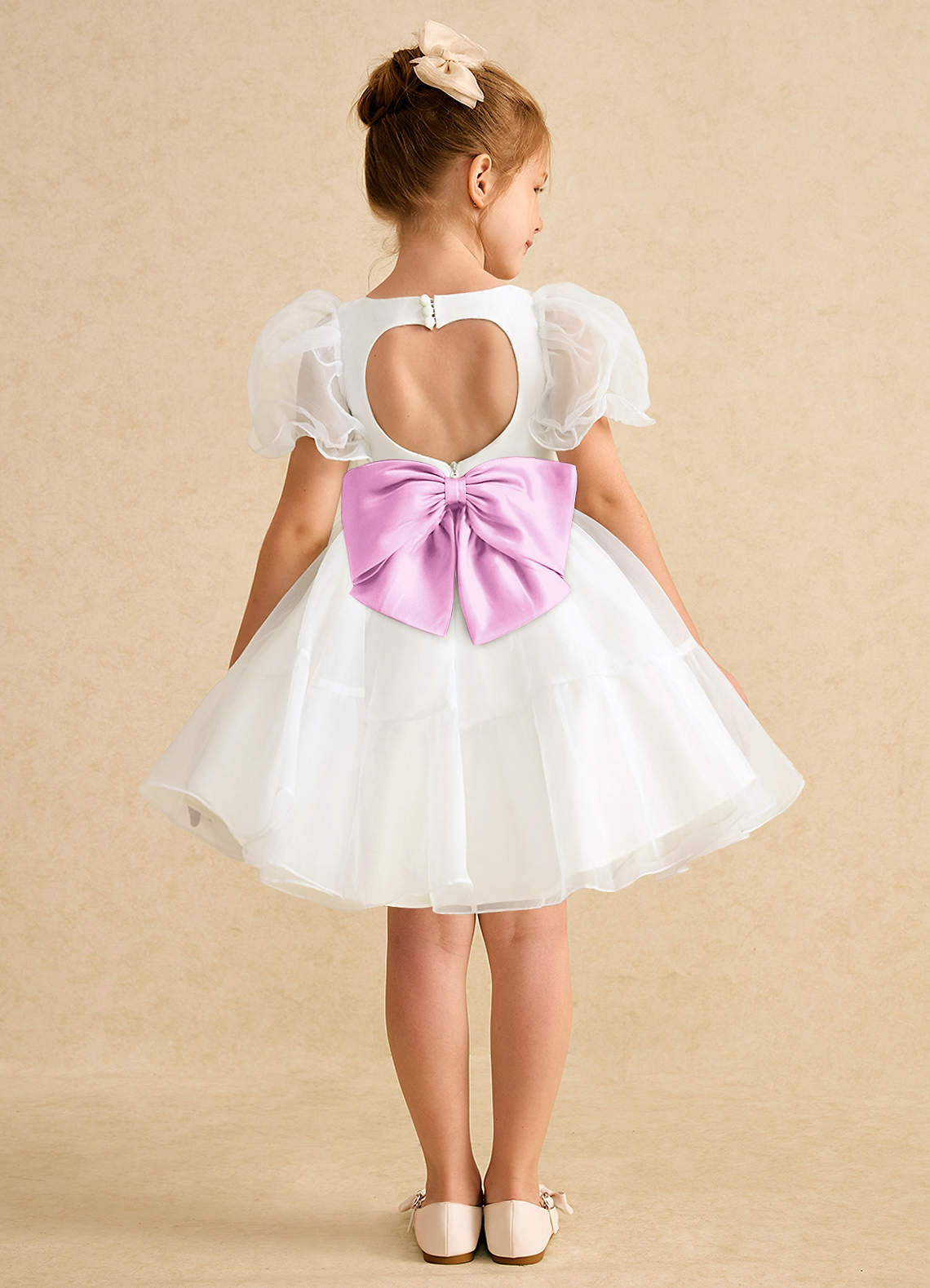Azazie Debbie Flower Girl Dresses Ivory Candy Pink Ball-Gown Sweetheart Neckline Organza Dress image1