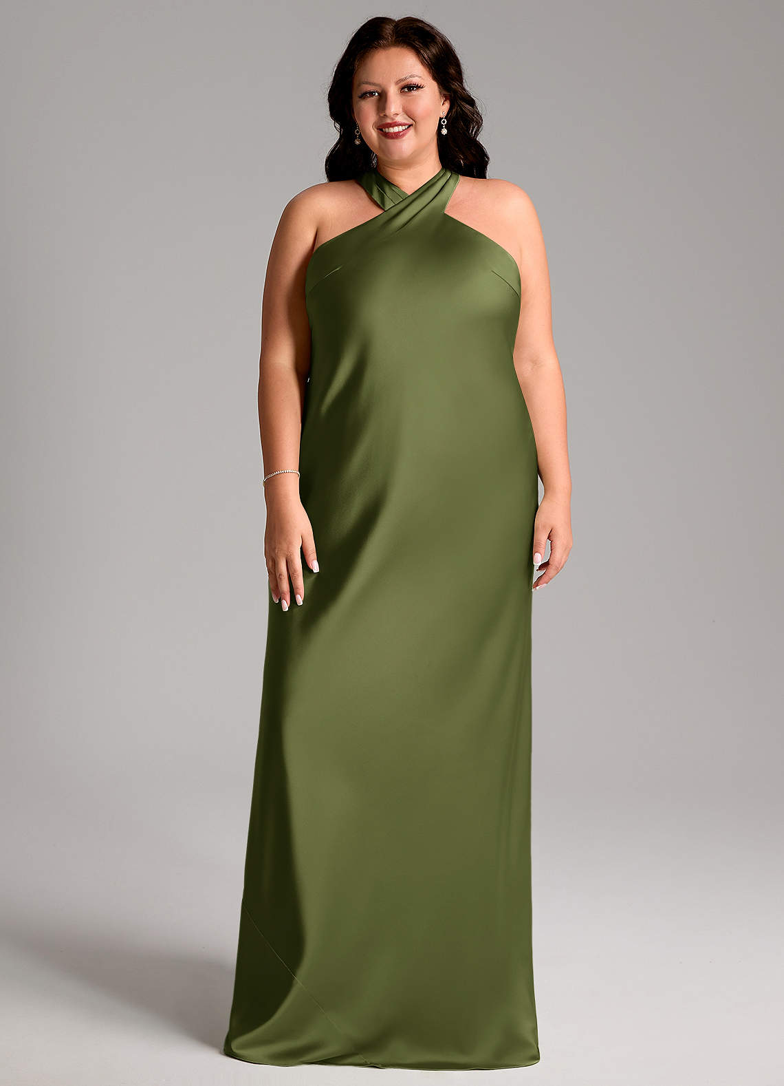 Azazie Doretta Bridesmaid Dresses Olive Mermaid Pleated Stretch Satin Dress image5